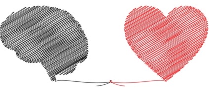 Ein rotes Herz und eine graue Wolke sind durch ein Band miteinander verknüpft