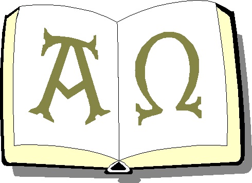 Aufgeschlagene Bibel mit A&O Alpha und Omege