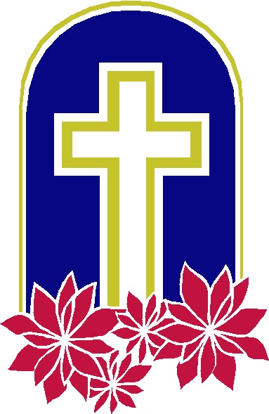 farbiges Kreuz: Kirchenfenster mit Christrosen