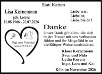 Danksagung mit Herz und Liebe Zeitungsanzeige